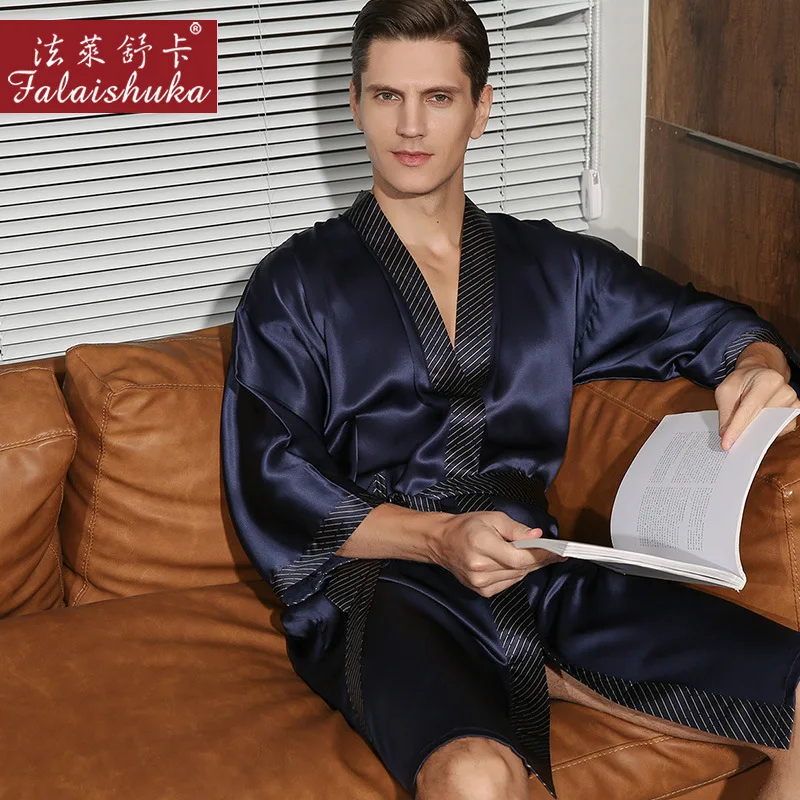 

19 momme 100% mulberry silk Nightgown bathrobes men Half-sleeve elegance male robes sleepwear S5681