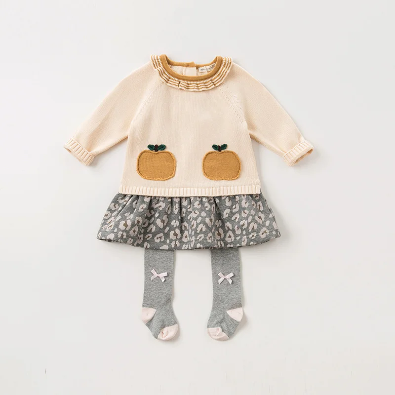 DBZ11674 осеннее платье-свитер с изображением Дейва Беллы и фруктов для маленьких