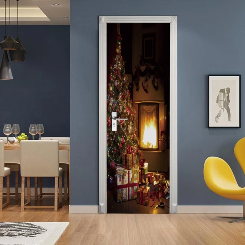 

2pcs/set 3D Christmas Tree Gift Decorative Refrigerator Door Sticker Waterproof