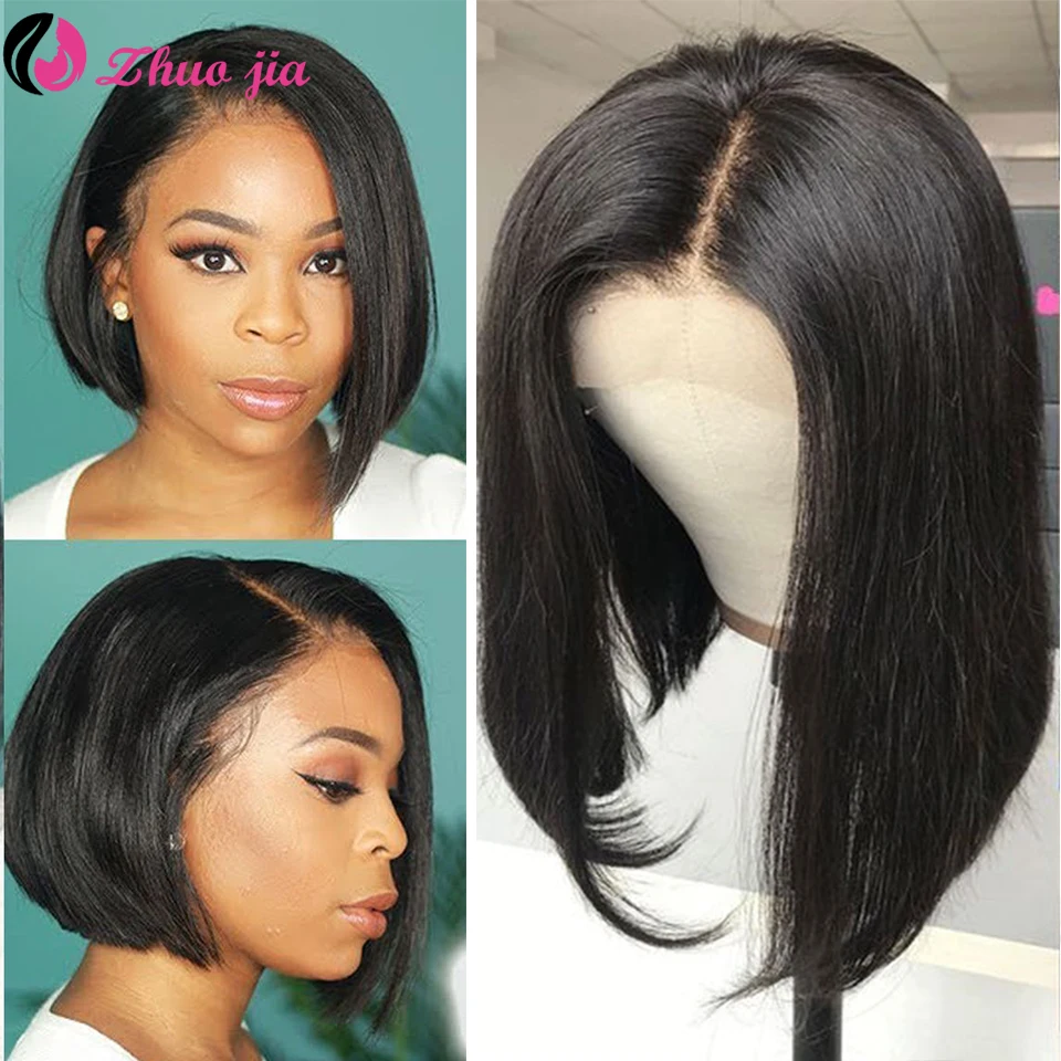 

Short Straight Bob Wig Lace Front Human Hair Wigs For Women Pre Plucked Peruvian 4x4 Bob Lace Closure Wig With Baby Hair 8-14''