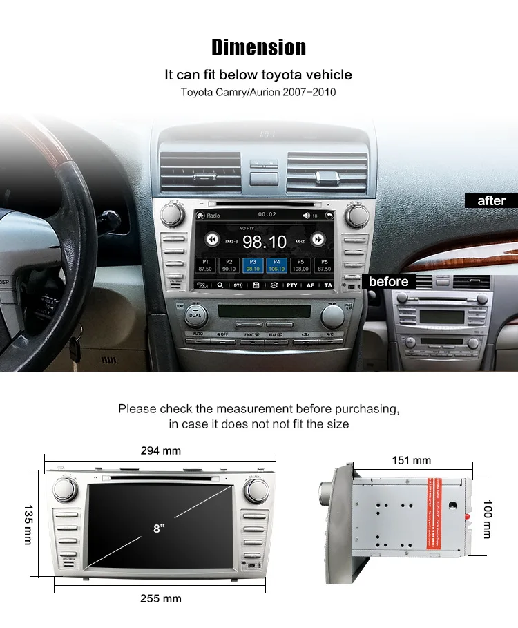 Автомобильный DVD плеер Eunavi 8 дюймов GPS навигация для Toyota Camry 2007 2008 2009 2010 2011 BT рулевое