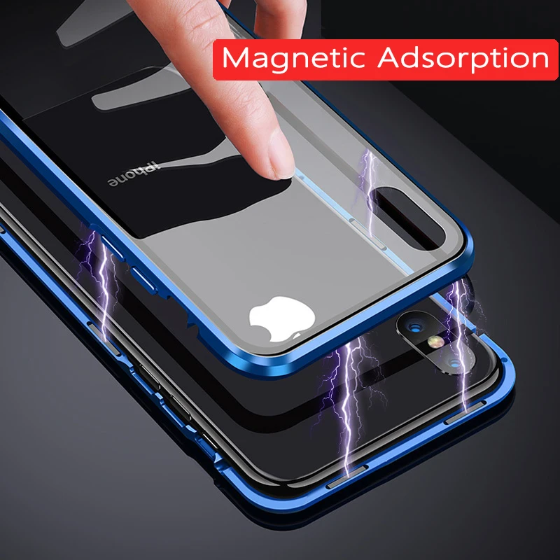 Магнитный металлический чехол для телефона iphone 11 pro с двойным боковым стеклом для iphone X XR XS MAX 7 6 8 6S plus 9H закаленное стекло