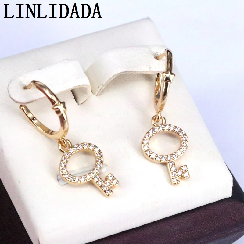

10Pairs Fashion Dangle Earrings Gold Color Cz Key Earrring Jewelry Delicate for Women Drop Earrings Gifts
