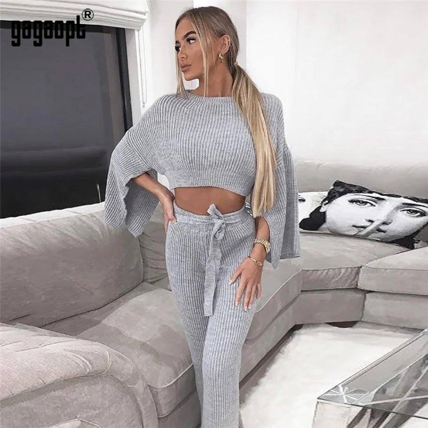 Gagaopt трикотажная Женский комплект 2 шт. с расклешенными длинными рукавами