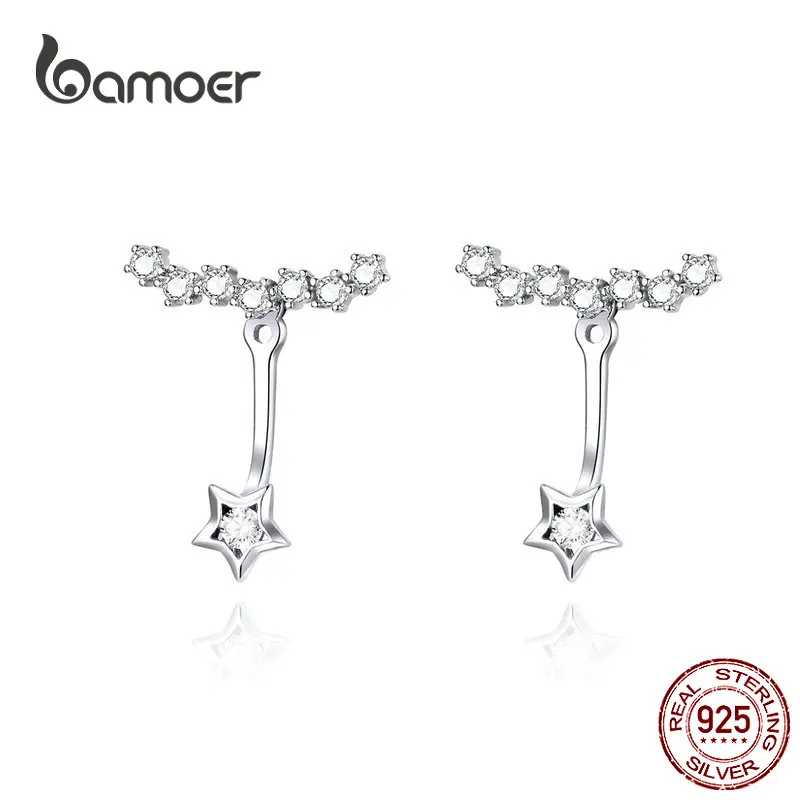 BAMOER, Ослепительная звезда, уши, куртки, 925 пробы, серебро, прозрачный CZ, крошечные серьги для женщин, хорошее ювелирное изделие для здоровья, подарки для девочки, BSE175