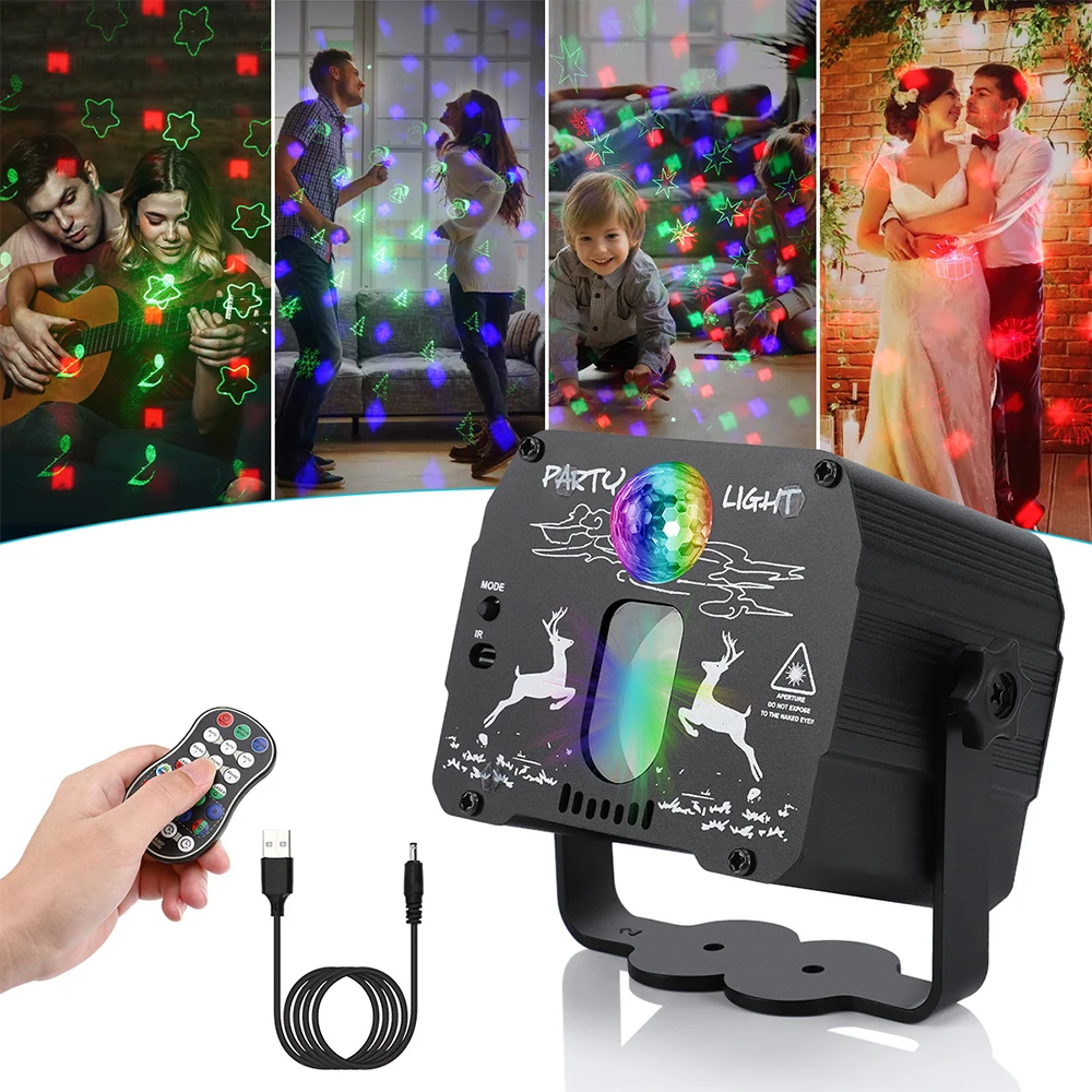 

Mini Colorful Disco Light DJ LED Laser Stage Projector Red Blue Green Lamp USB Rechargeable Light For Wedding Birthday Party