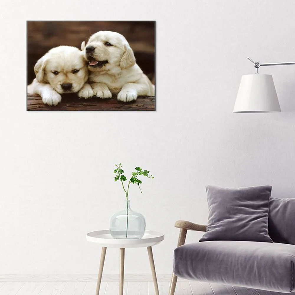 5D DIY Full Diamond Painting Mosaic Cross Stitch Two White Dogs Embroidery Decoration | Дом и сад