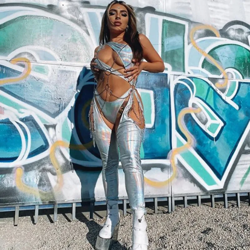 

Женские комбинезоны с вырезами, черные комбинезоны, серебристые Комбинезоны для ночного клуба, Осенние Комбинезоны с длинным рукавом, нови...