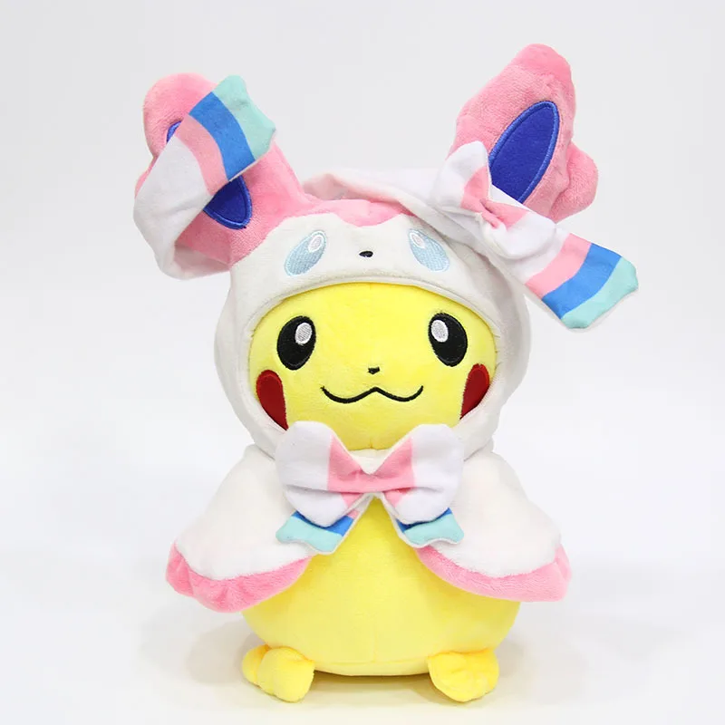 28 см карманные животные Пикачу Косплей Eevee плюшевые игрушки Gengar мягкие куклы Eevee с плащом Cos игрушка Пикачу детский подарок SA1884