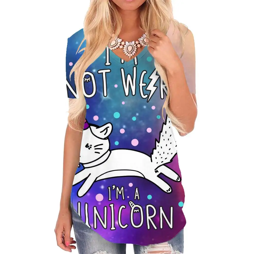 

Giyu Brand Unicorn T-shirt women Animal V-neck Tshirt Galaxy Shirt Print Colorful Tshirts Printed Womens Clothing Hip hop Loose