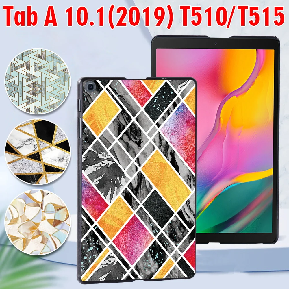 

Case for Samsung Galaxy Tab A 10.1 2019 T510/T515 - Geometry Printed PC Plastic Protective back Tablet shell Cover + Free pen