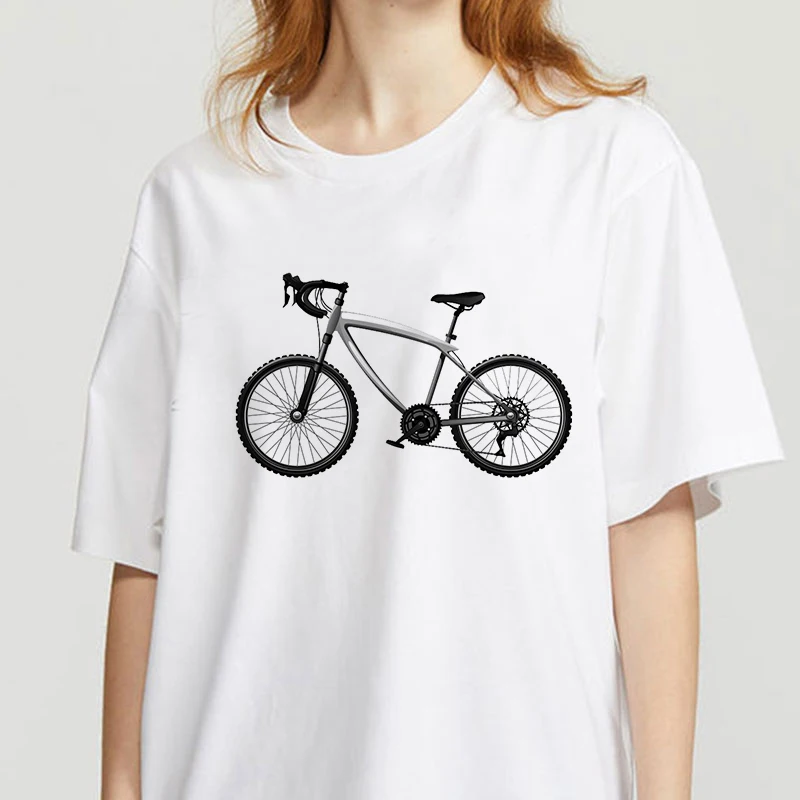

Summer Fashion Shirt Bicycle cartoon Graphic T Shirt Women Tops Base O-neckBlack Tees Short Sleeve Funny Girls Tshirt