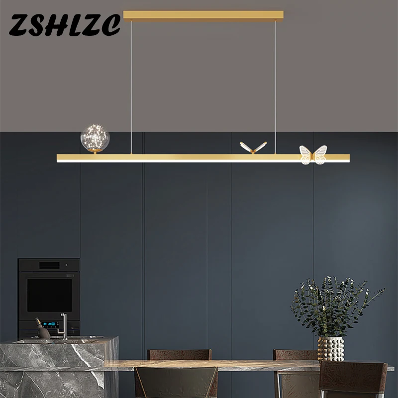 

Hot Selling Modern LED Ceiling Chandelier Dining Table Chandelier Kitchen Lamp Minimalist Home Decor Lighting Black Gold Fixture