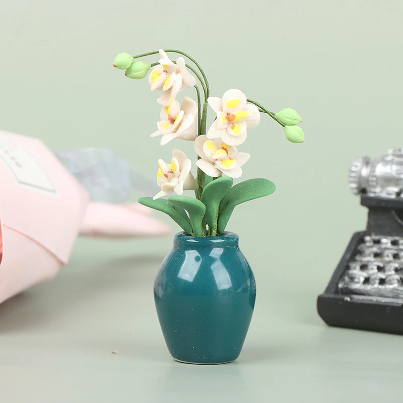 Hot！1:12 Dollhouse Miniature Clay Flower White Red Phalaenopsis Pink Magnolia Potted Plant Home Garden Decor |