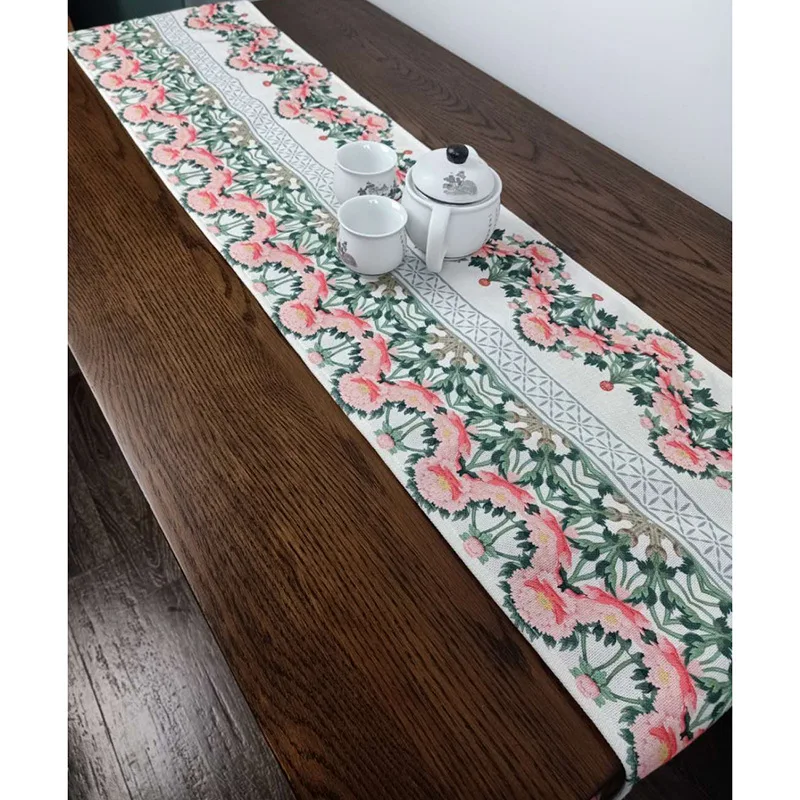 Скатерть из хлопка и льна в китайском стиле с пионами | Дом сад