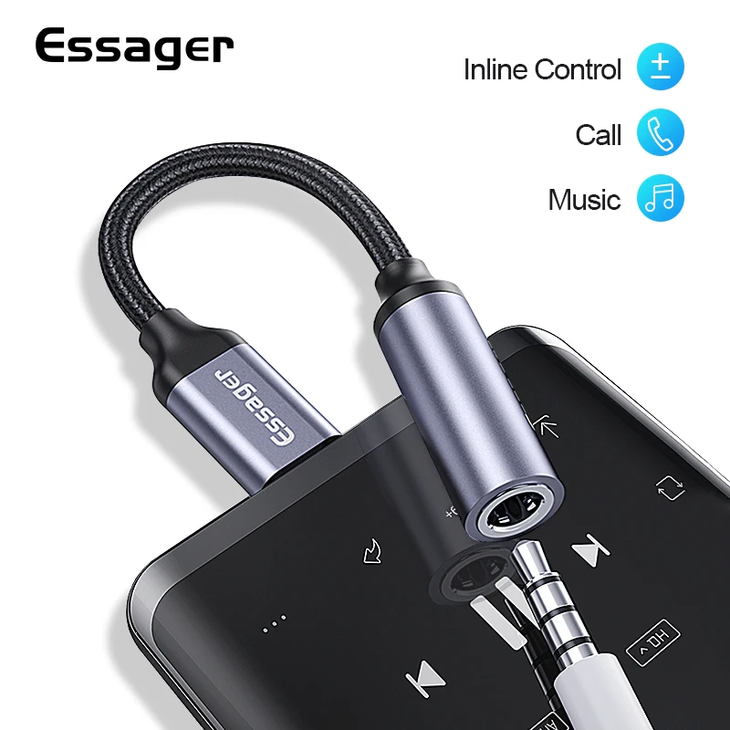 

Essager Type c to 3.5mm Jack Adapter For Headphone USB C to 3.5 mm Audio Aux Cable For Xiaomi Mi 9 8 Pro Oneplus 7 7t Huawei P30
