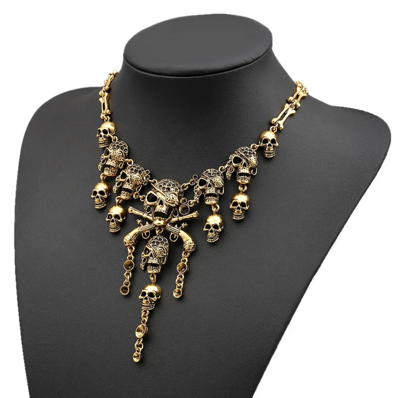 

Vintage Pirate Skull Statement Necklace For Women 2022 Gothic Punk Skeleton Choker Necklace Collier Femme Bijoux