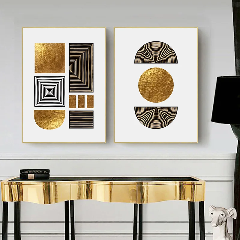 

Gold Abstract Geometry Line Modern Posters Canvas Painting Wall Art Print Picture for Living Room Interior Home Decoration