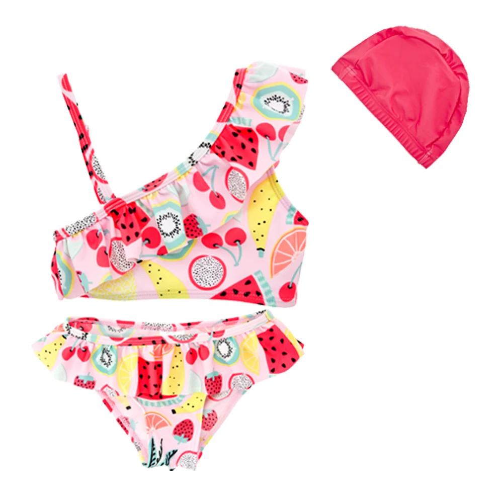 Детский летний купальник в горошек без рукавов с принтом фруктов 2 шт./компл. |