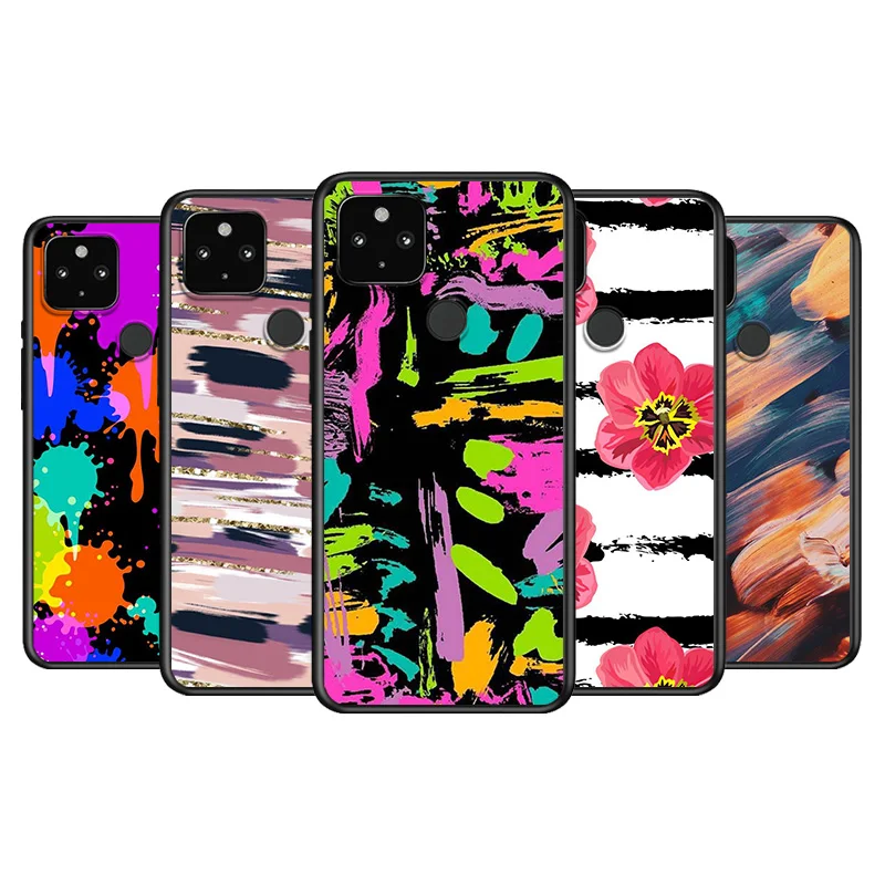 

Watercolor Painting Soft TPU Silicone Black Cover For Google Pixel 5 4A 5G 4 XL Phone Case