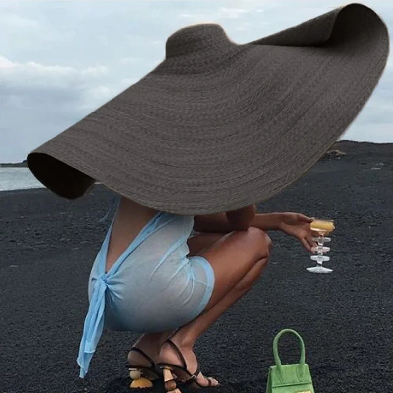 2021 New Summer Oversize Beach Hats for Women 56-58cm Brim Large Straw Hat Sun Protection Foldable Party Travel Hat кепка BHD2