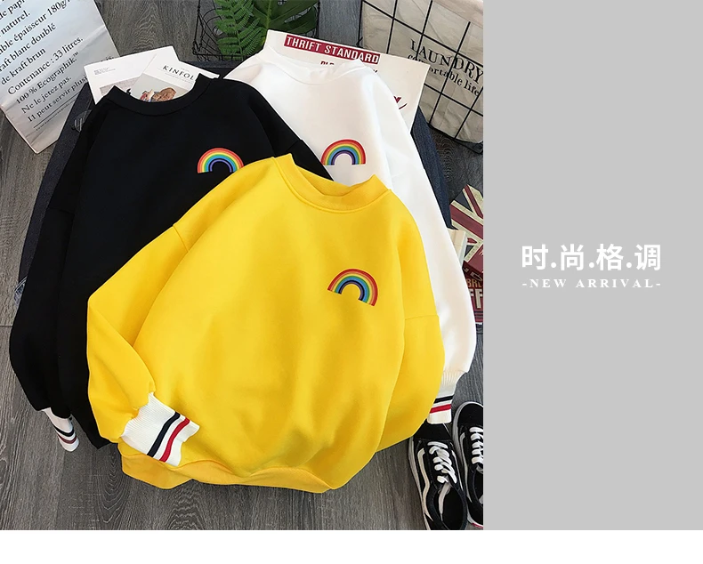 Harajuku Радуга вышивка флисовые толстовки для женщин Корейский Kawaii кофты Усаги 90s Эстетическая негабаритных толстовка для девочек уличная одежда