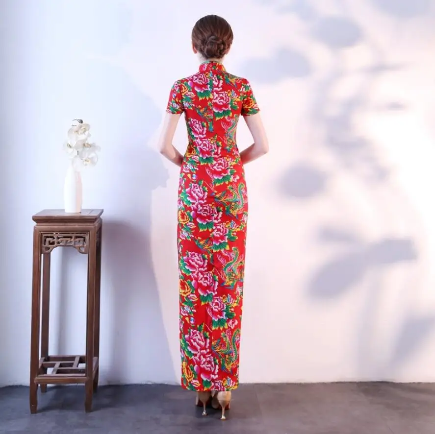 

New Long Cheongsam Vintage Chinese Style Party Evening Qipao Spring Dress Oriental Womens Elegant Gown Vestido