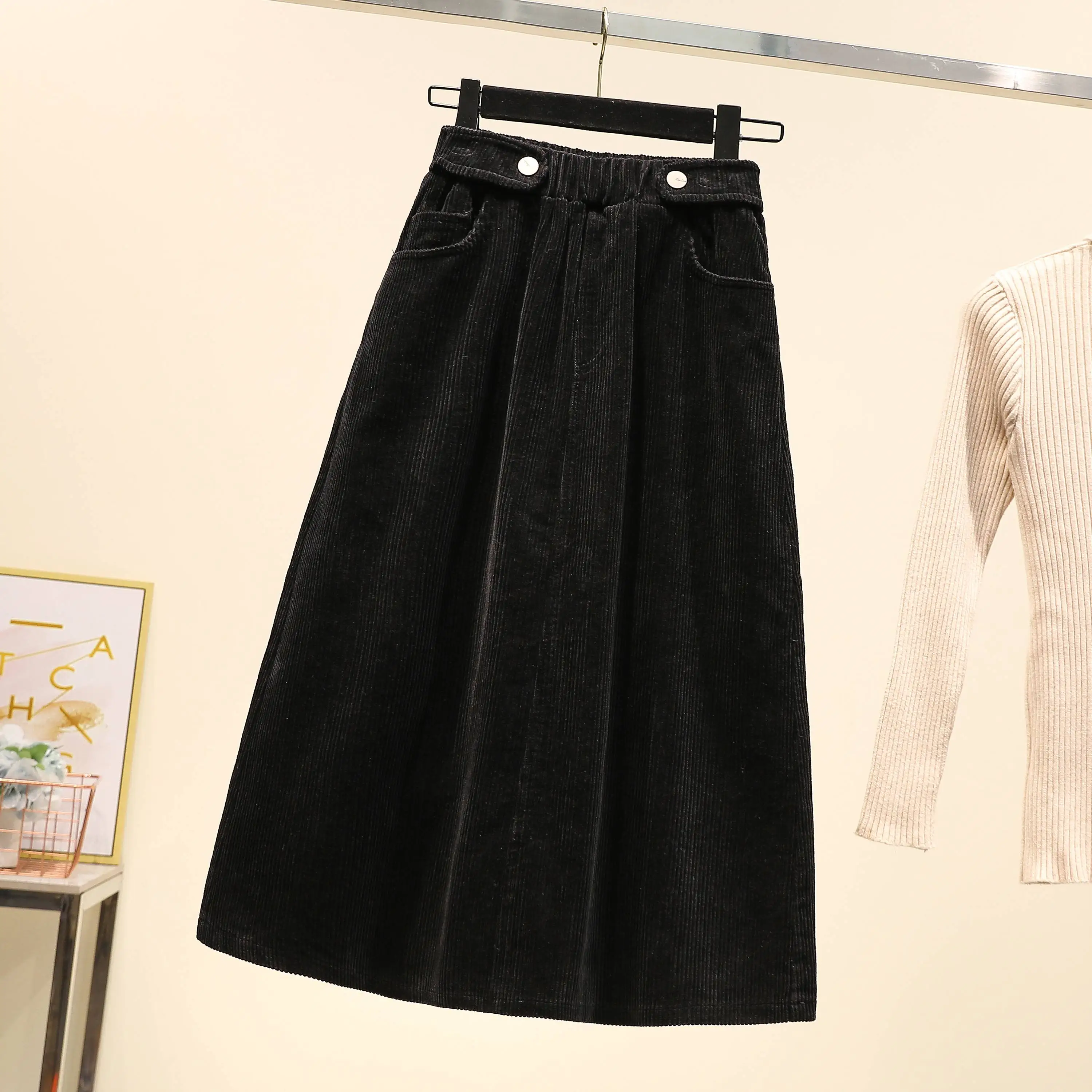 Юбка-миди Женская Вельветовая с высокой талией Осень-зима | одежда