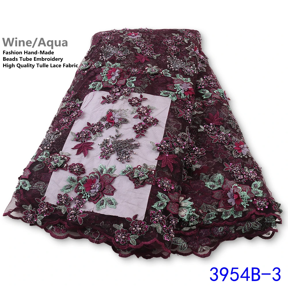 

Latest African Lace Fabric High Quality 3d Luxury Fabric For Wedding Embrodery Nigerian French Lace Fabric With Beads PGC2747B-2