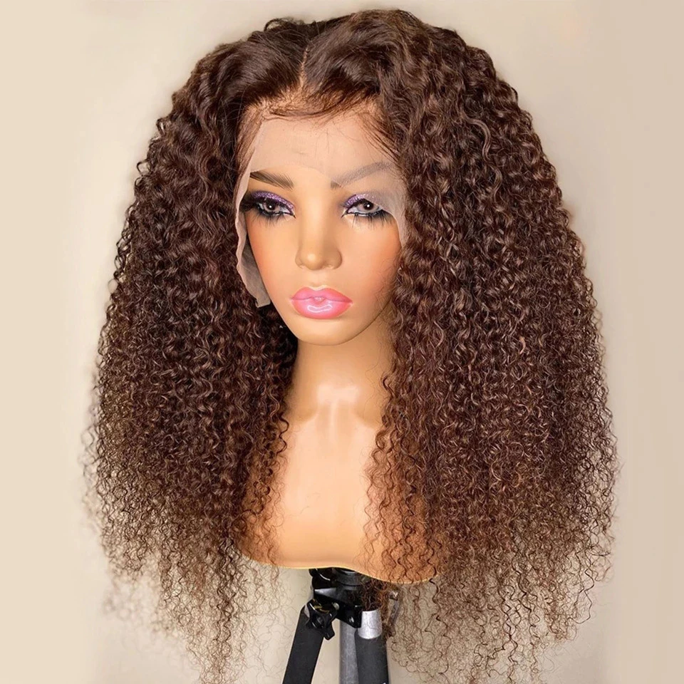 

Dark Brown Afro Kinky Curly Glueless Lace Front Wigs Synthetic Hair For Black Women Heat Resistant Fiber Daily Wig