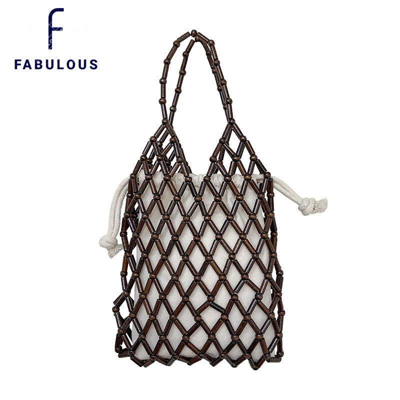 2021 летние модные деревянные сетчатые сумки-тоуты с бусинами современные рабочие