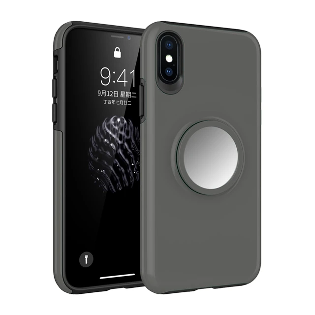 Gray Модный чехол для iPhone xs max, чехол для мобильного телефона, подушка безопасности, кронштейн Apple XR, анти-капля, 8 Plus, телескопическое магнитное кольцо с зеркалом - Цвет: Gray