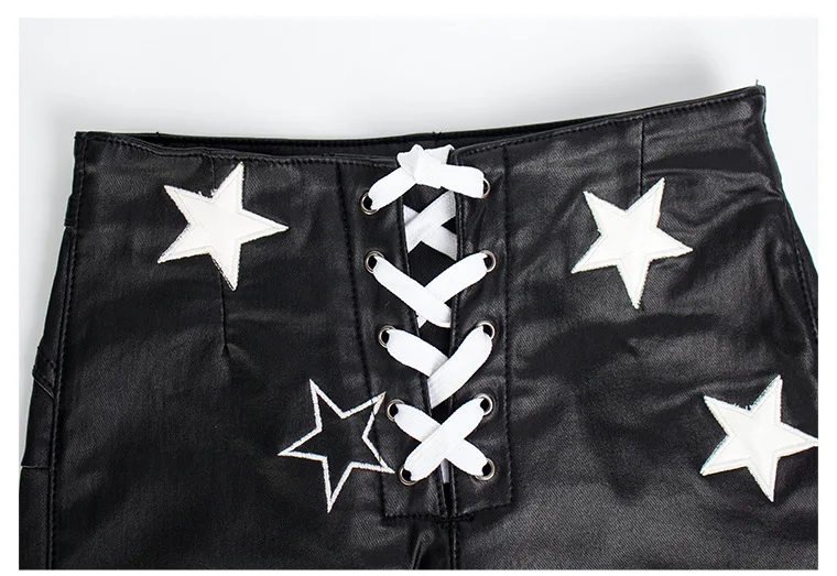 Шорты LOGAMI из искусственной кожи на шнуровке с принтом звезд женские осенние