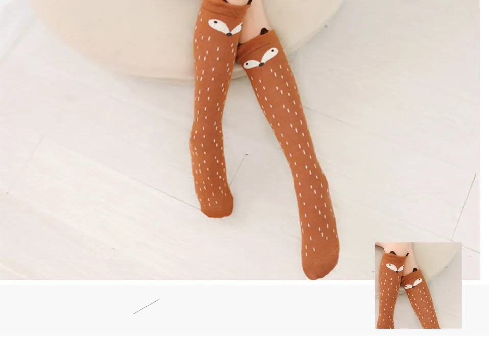 Cotton Cartoon Children's Baby Fox Socks With Bear Knee Highs Long Cute Infantil Kids for Girls kniekousen 3-12 Years old 1pcs