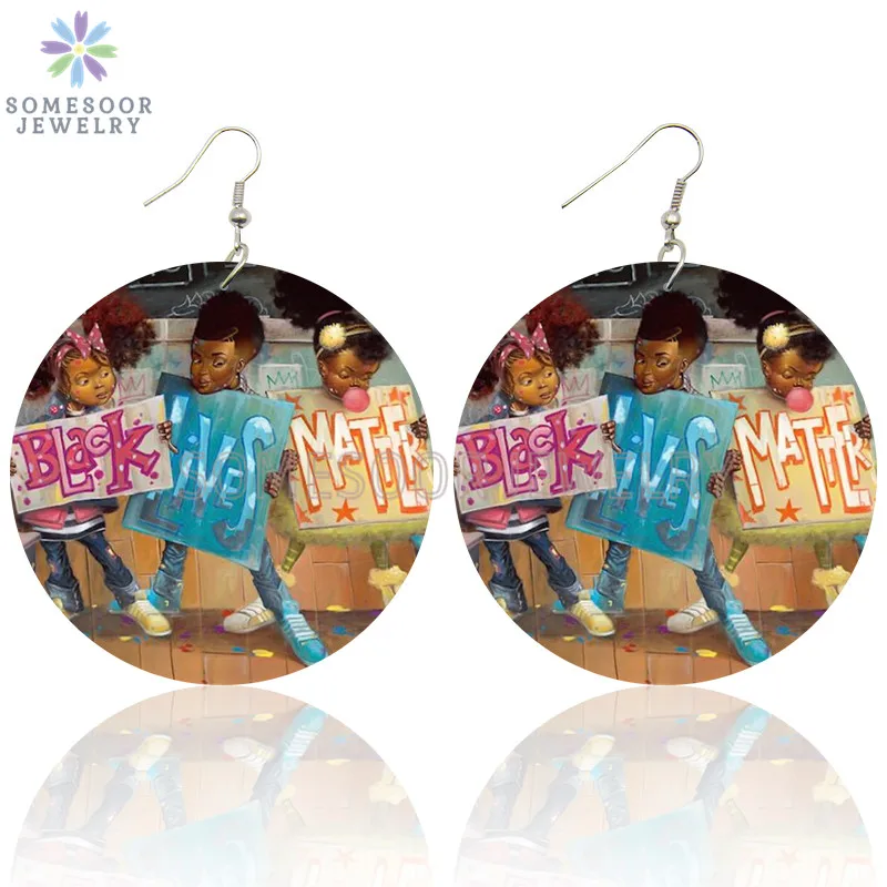 SOMESOOR черные живые вопросы защита ребенка дизайн деревянные серьги капли большие