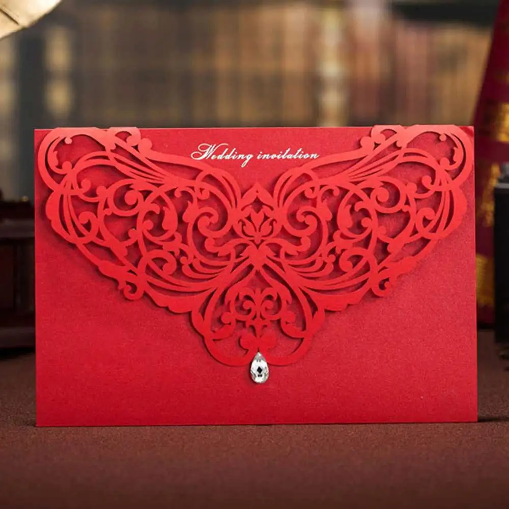 Wishmade 1 шт. красная лазерная резка свадебные приглашения в китайском стиле