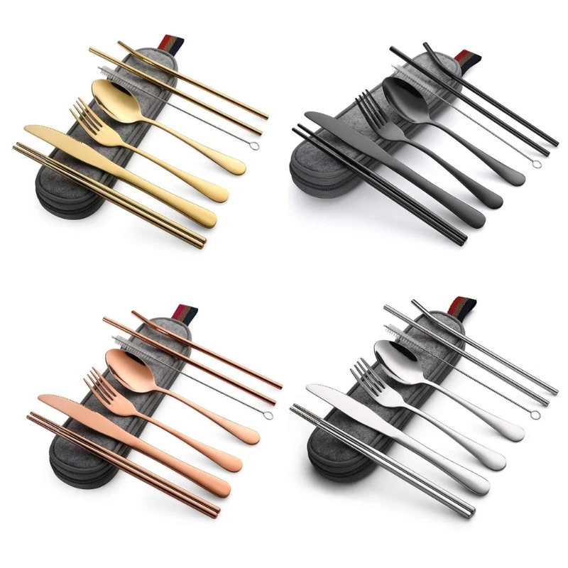 

Portable Utensils Set Reusable Travel Cutlery Set with Case Stainless Steel Flatware Sets for Camping 8 PCS Four Colours