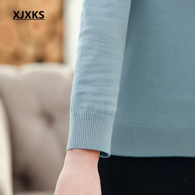 XJXKS Sweater Women Spring Bow Collar Pullover 2020 Long Sleeve Fashion Sweaters Jumper Plus Size | Женская одежда