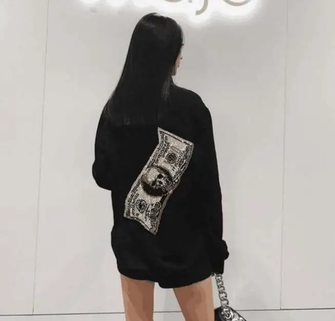

Drop shipping new women Rhinestone style designer sweatershirt O neck Long Sleeve hoodies Top Business girls