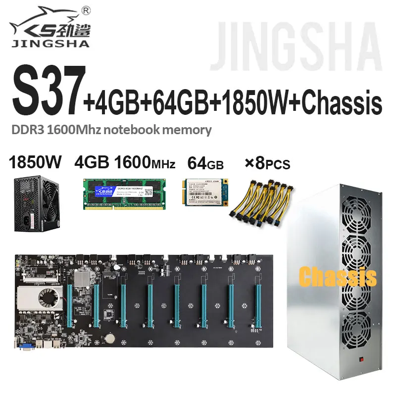 

Mining Motherboard BTC-S37 Etherum Mining CPU Set with 4GB DDR3 1600MHz RAM 1850W power supply 64GB mSATASSD Power Cable Chassi