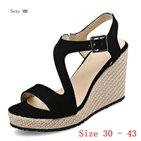 women platform high heel wedge sandals peep toe shoes woman summer high heels wedges gladiator sandals small plus size 30 43