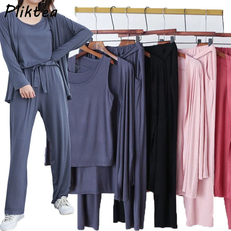 Комплект одежды для сна из 3-х предметов из модала с длинным рукавом