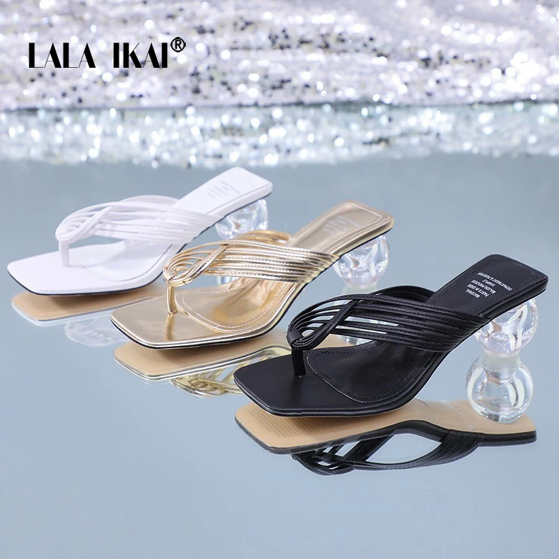 

LALA IKAI 2021 Summer Women Toe Slippers Flip Flop Ladies Fashion High Heels Sandals PU Leather Women Shoe