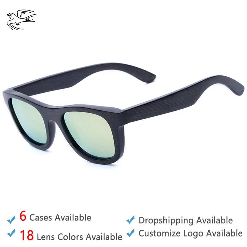 

Mens Black Bamboo Sunglasses Men Wood Frame Eyewear Vintage Men Sunglasses Retro Blue Mirror Polarized Sun Glasses Shades GB049