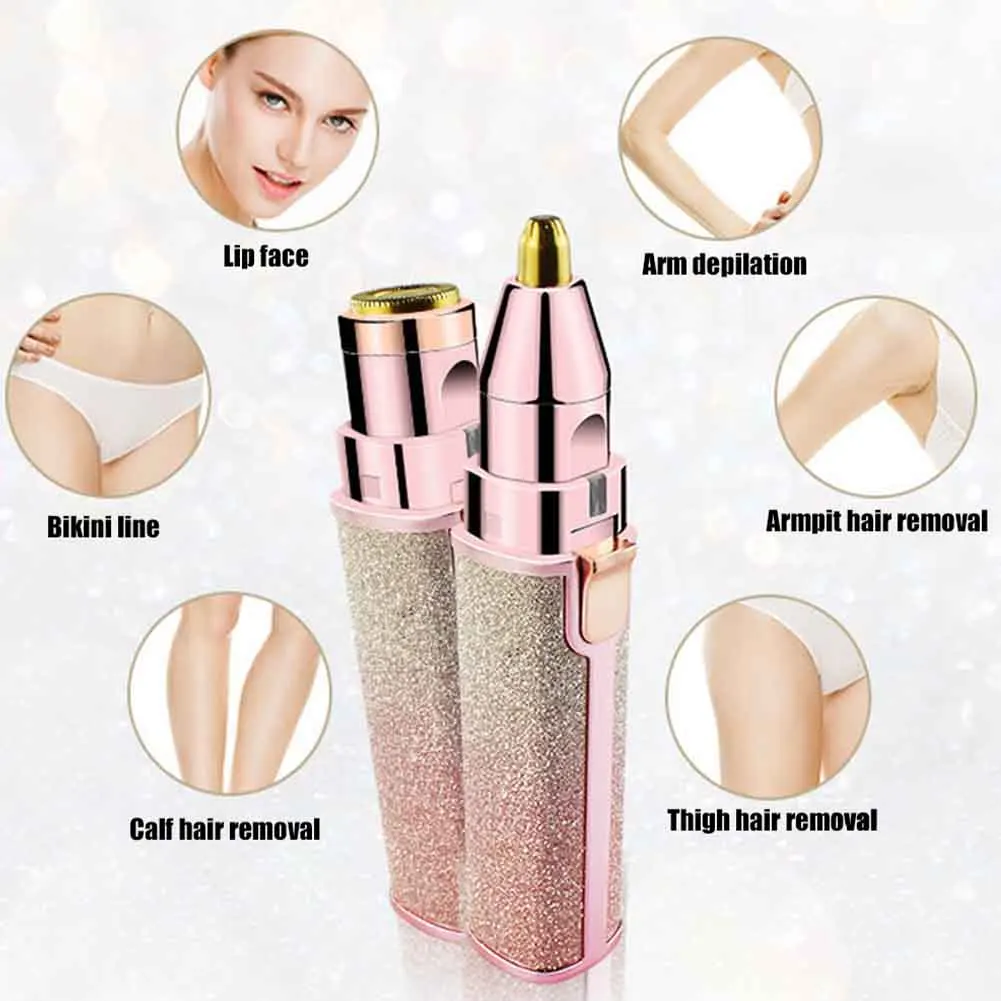 

2 In 1 Hair Remove Eyebrow Razors Painless Multifunction Facial Shavers USB Rechargeable Ear Body Electric Trimmer Lips Nose