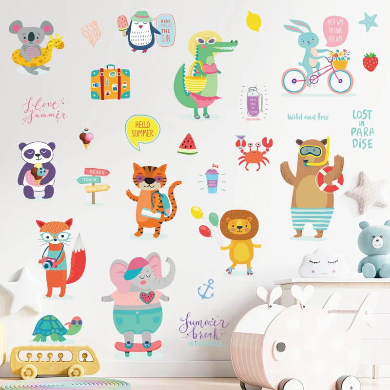 

Cartoon Animal Park Wall Stickers Removable Kid's Room Decorative Wallpaper Self Adhesive TV Sofa Background Wall Murals