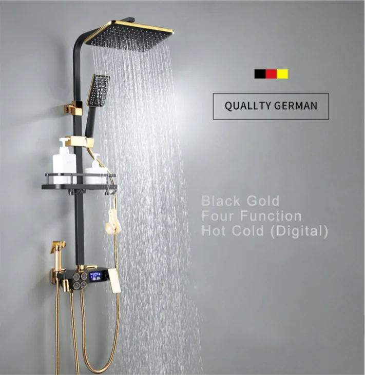 hot and cold digital shower set faucet bathroom shower system black gold shower faucet square shower head bath shower system free global shipping