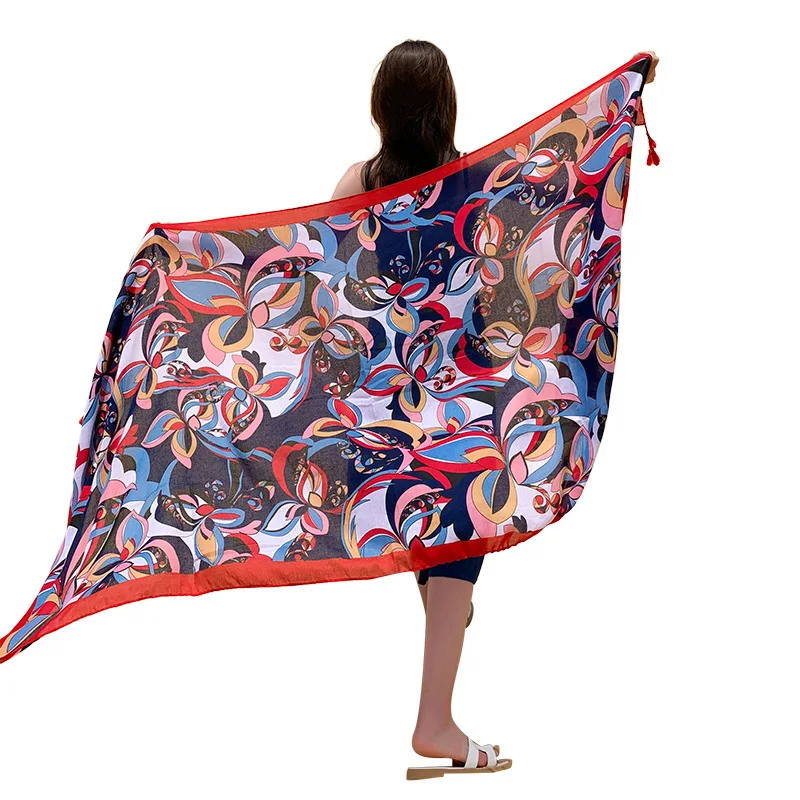 

90x180cm cotton Pareo 2021 Summer Cover-Ups Rectangle Wrap Scarf Swimsuit Bikini Cover Up Autumn Beach Sarong Mats