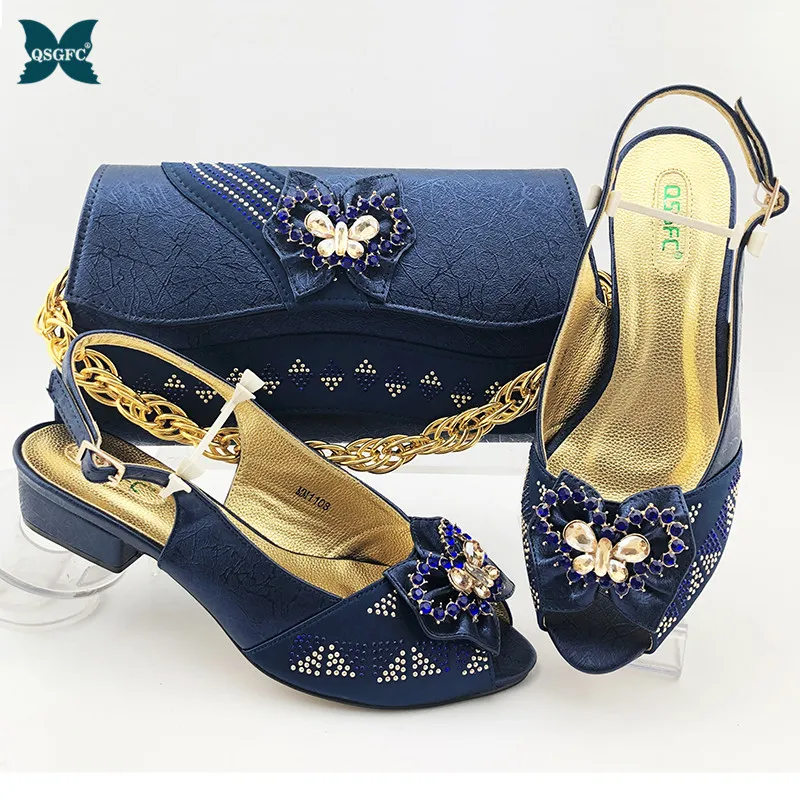 Лидер продаж Женские туфли и сумки синего цвета в нигерийском стиле Вечерние до