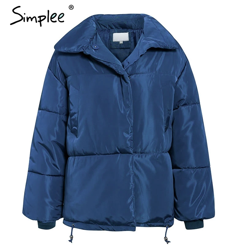 Simplee Fashion женскoе свободные толстые курткa повседневные карманные женские теплые ватные курткa пальто зашнуровать мягкoе пуховик